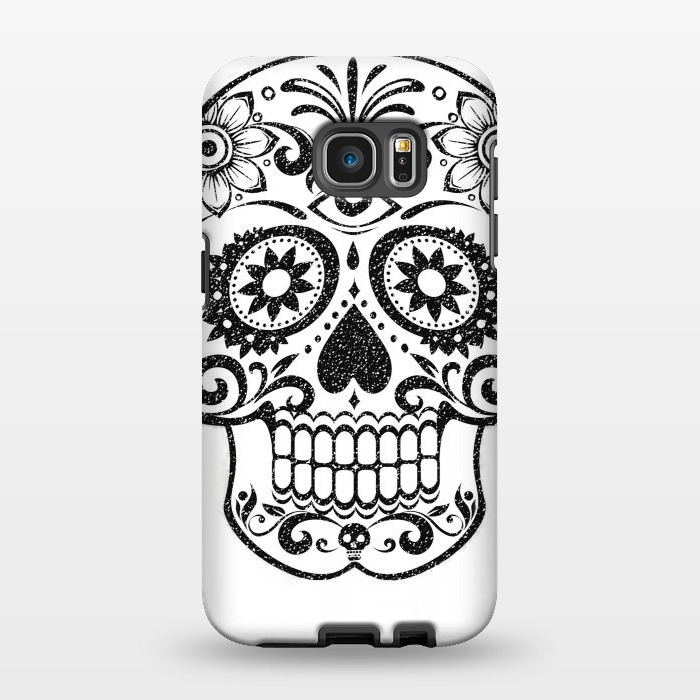 Galaxy S7 EDGE StrongFit Day of the Dead floral black glitter sugar skull by Oana 