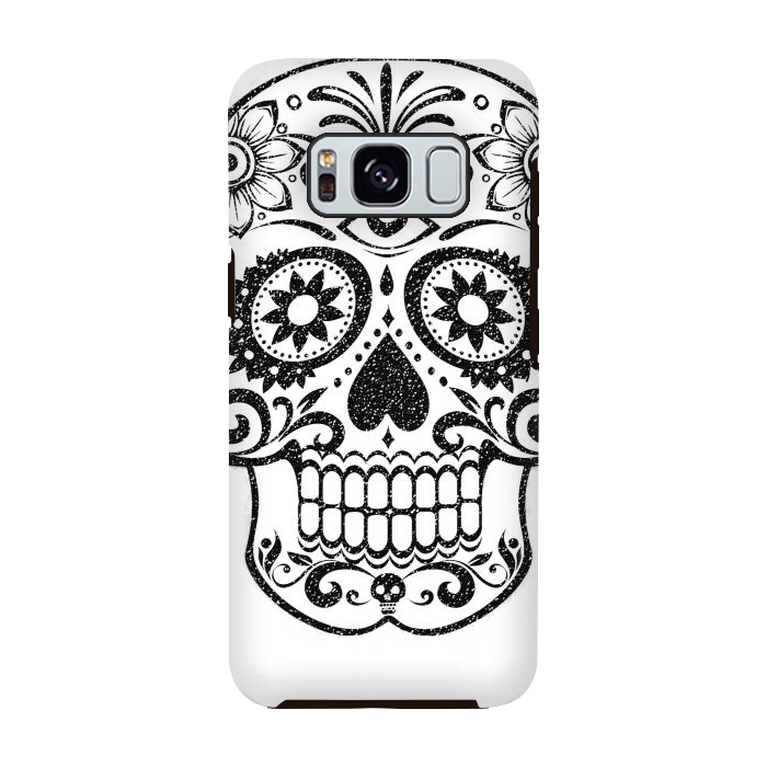 Galaxy S8 StrongFit Day of the Dead floral black glitter sugar skull by Oana 