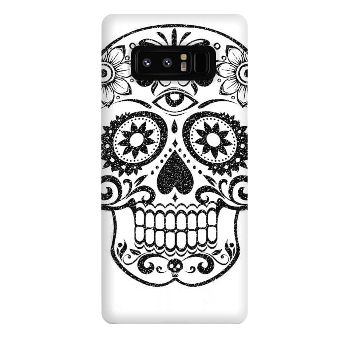 Galaxy Note 8 StrongFit Day of the Dead floral black glitter sugar skull by Oana 