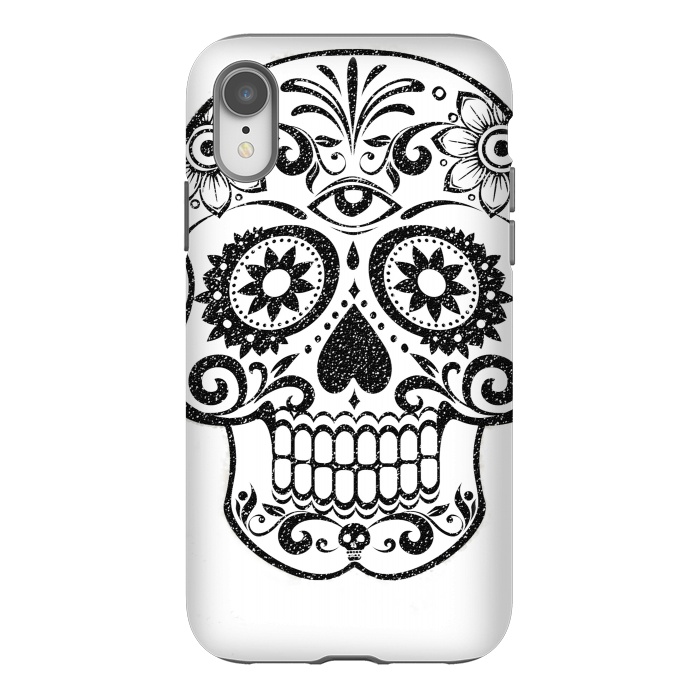 iPhone Xr StrongFit Day of the Dead floral black glitter sugar skull by Oana 