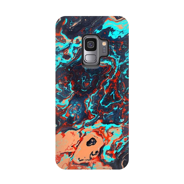 Galaxy S9 StrongFit Black Marble Colorful Waves by Art Design Works