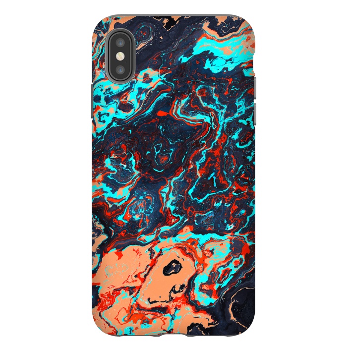 iPhone Xs Max StrongFit Black Marble Colorful Waves by Art Design Works