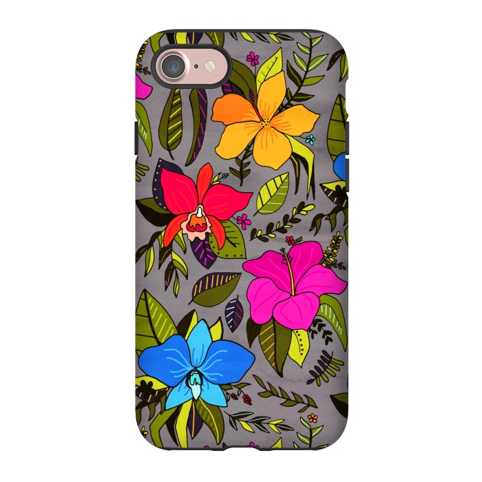 iPhone 7 StrongFit Tropical Floral On Grey  by Tigatiga