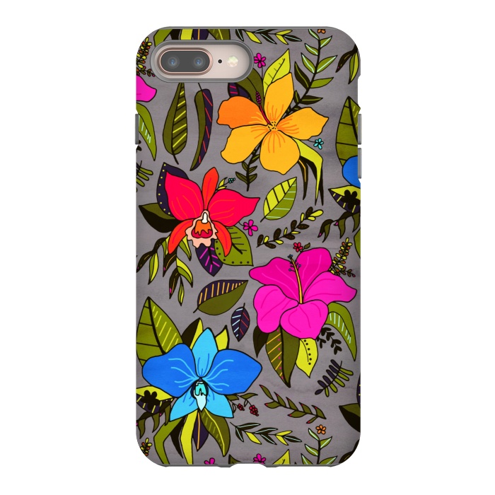 iPhone 7 plus StrongFit Tropical Floral On Grey  by Tigatiga