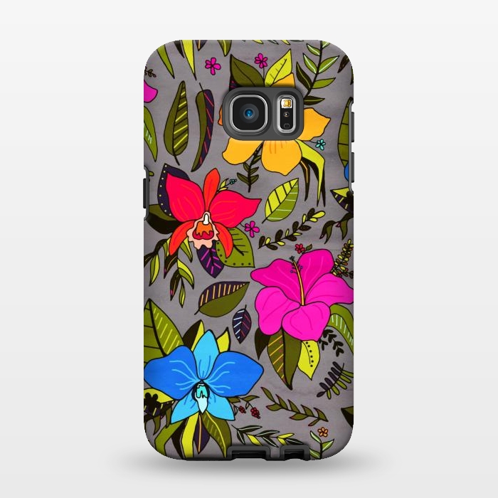Galaxy S7 EDGE StrongFit Tropical Floral On Grey  by Tigatiga