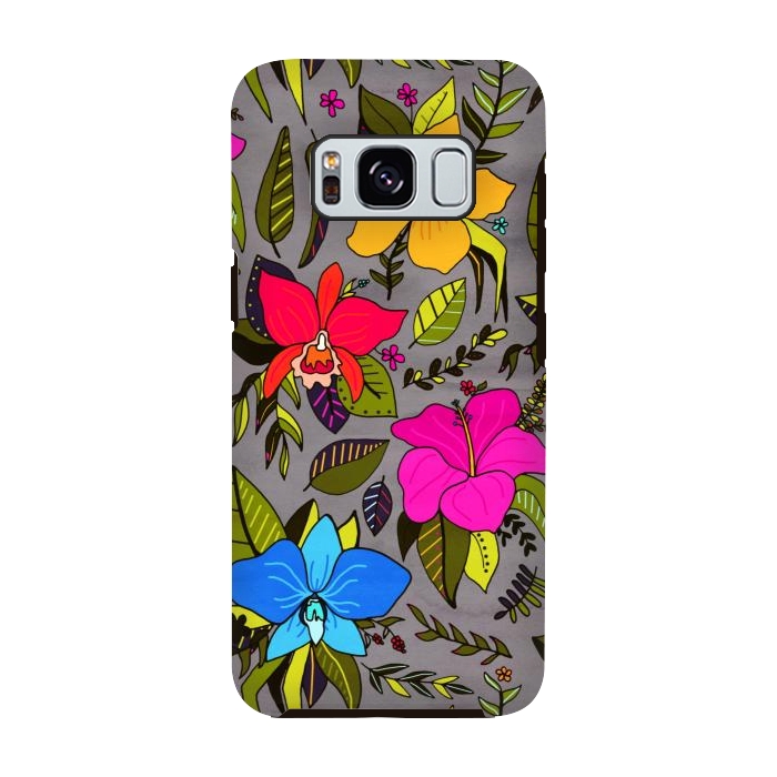 Galaxy S8 StrongFit Tropical Floral On Grey  by Tigatiga