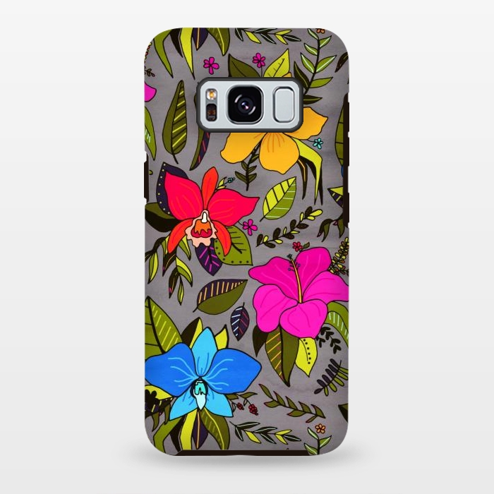 Galaxy S8 plus StrongFit Tropical Floral On Grey  by Tigatiga