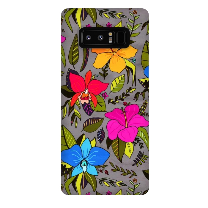 Galaxy Note 8 StrongFit Tropical Floral On Grey  by Tigatiga
