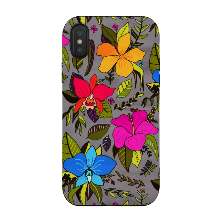 iPhone Xs / X StrongFit Tropical Floral On Grey  by Tigatiga