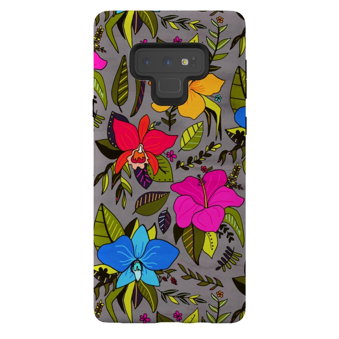 Galaxy Note 9 StrongFit Tropical Floral On Grey  by Tigatiga