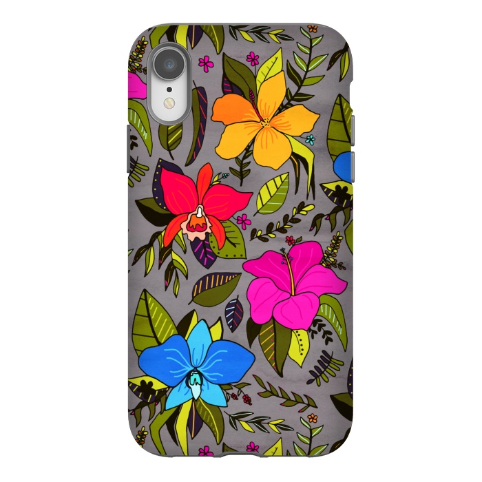 iPhone Xr StrongFit Tropical Floral On Grey  by Tigatiga