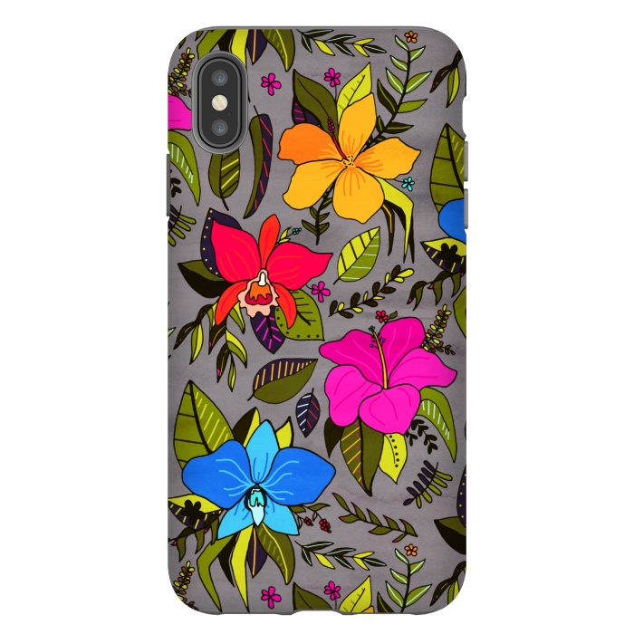 iPhone Xs Max StrongFit Tropical Floral On Grey  by Tigatiga