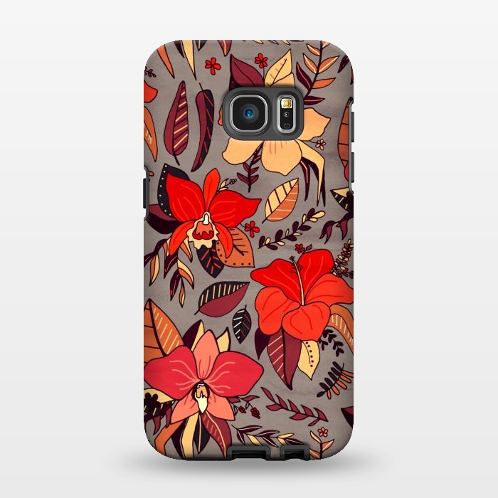 Galaxy S7 EDGE StrongFit Red Tropical Floral by Tigatiga
