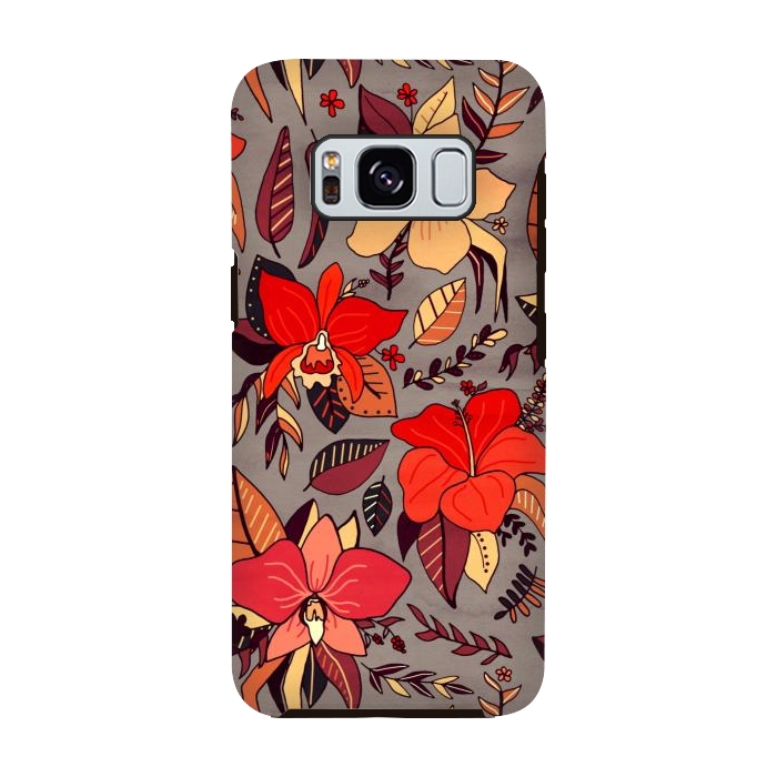 Galaxy S8 StrongFit Red Tropical Floral by Tigatiga