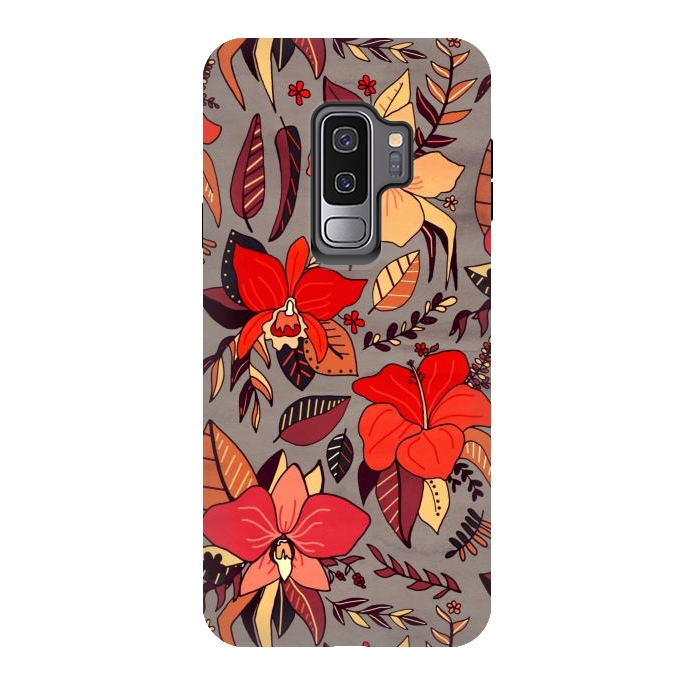 Galaxy S9 plus StrongFit Red Tropical Floral by Tigatiga