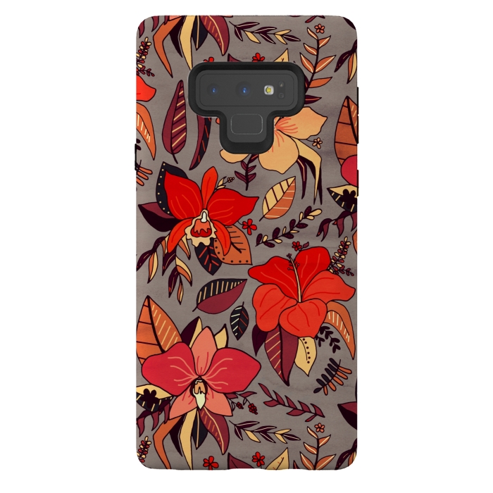 Galaxy Note 9 StrongFit Red Tropical Floral by Tigatiga