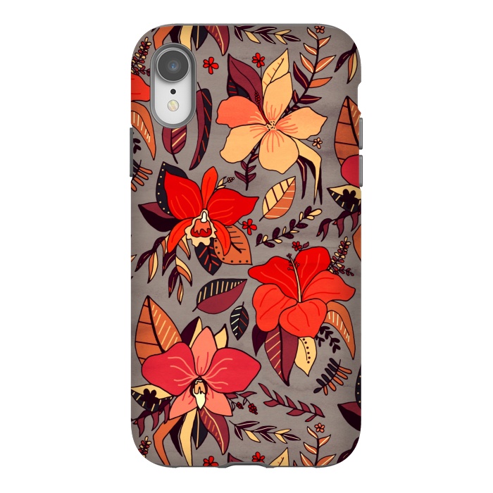 iPhone Xr StrongFit Red Tropical Floral by Tigatiga