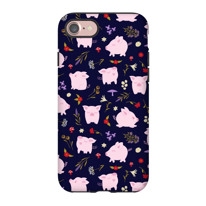 iPhone 7 StrongFit Cute Pigs Dancing Around Floral Motif by Portia Monberg