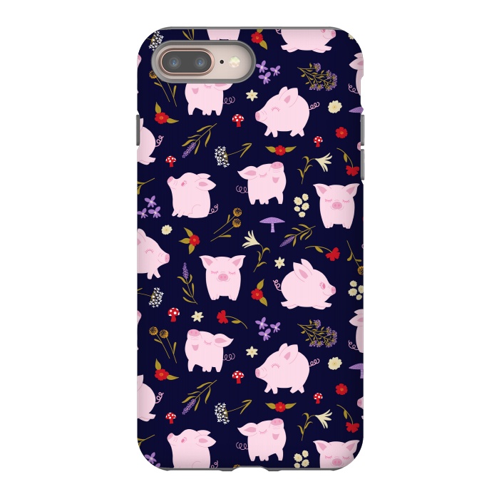 iPhone 7 plus StrongFit Cute Pigs Dancing Around Floral Motif by Portia Monberg