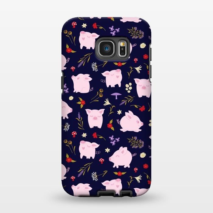 Galaxy S7 EDGE StrongFit Cute Pigs Dancing Around Floral Motif by Portia Monberg