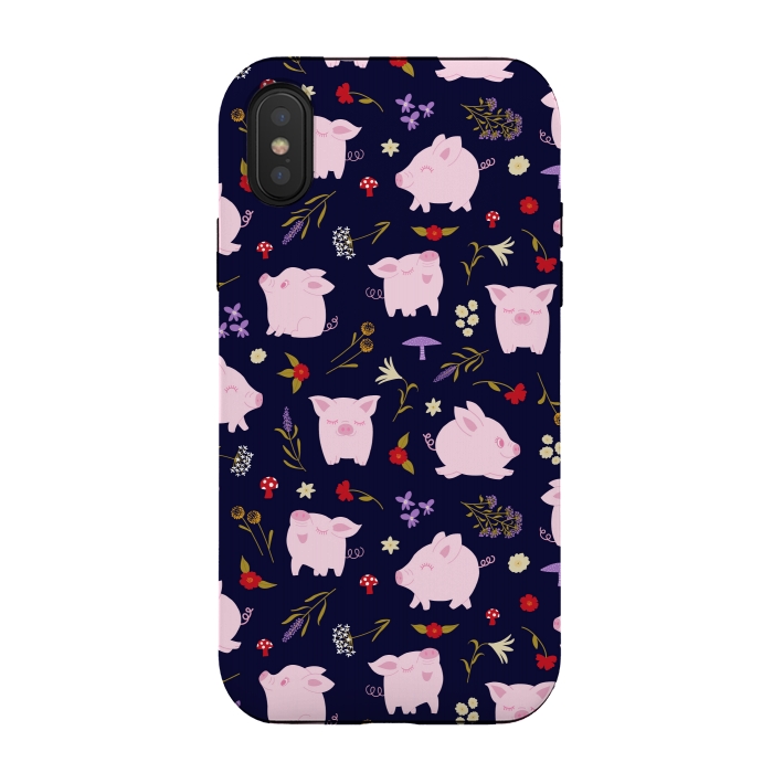 iPhone Xs / X StrongFit Cute Pigs Dancing Around Floral Motif by Portia Monberg