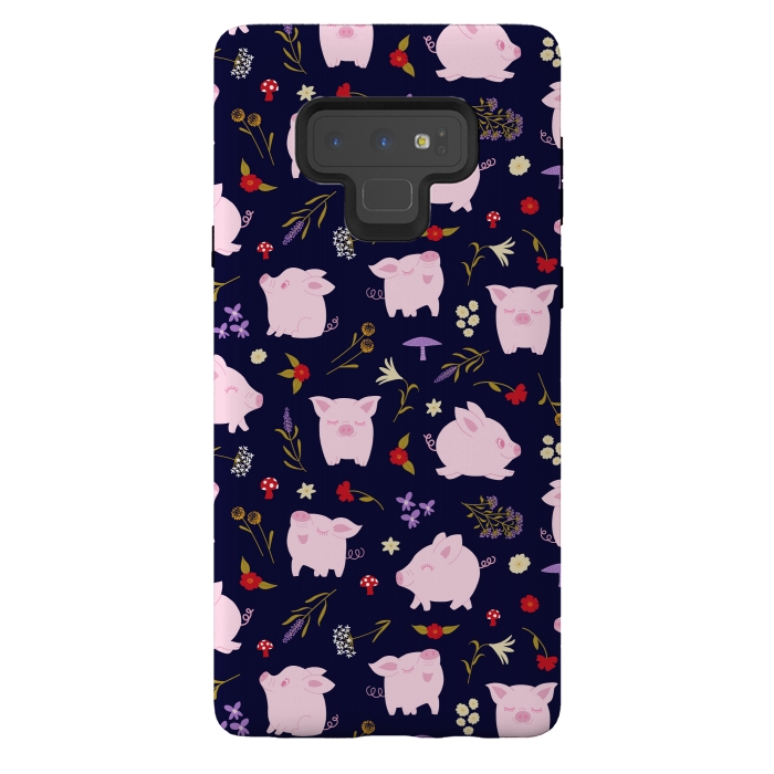 Galaxy Note 9 StrongFit Cute Pigs Dancing Around Floral Motif by Portia Monberg