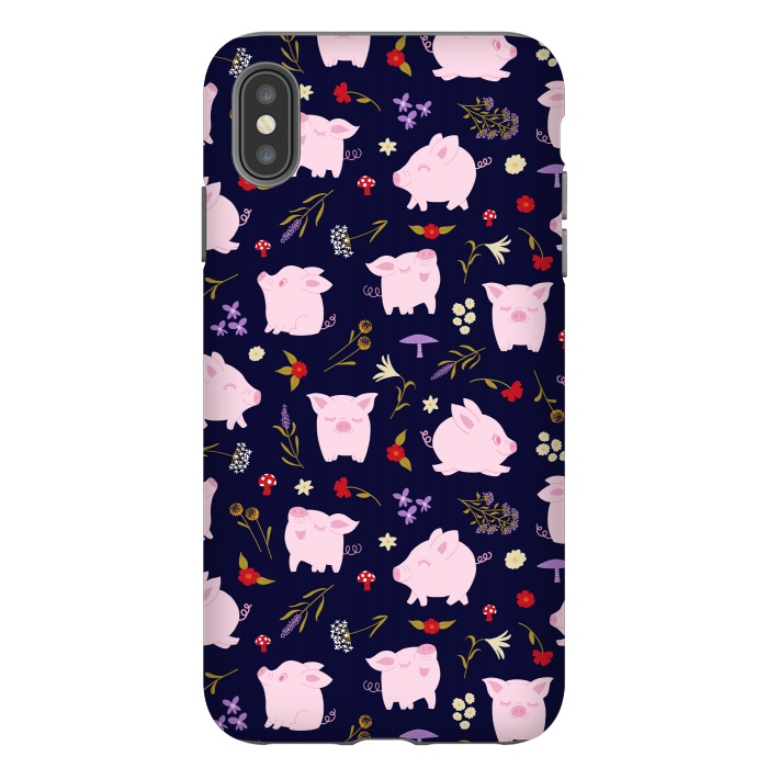 iPhone Xs Max StrongFit Cute Pigs Dancing Around Floral Motif by Portia Monberg