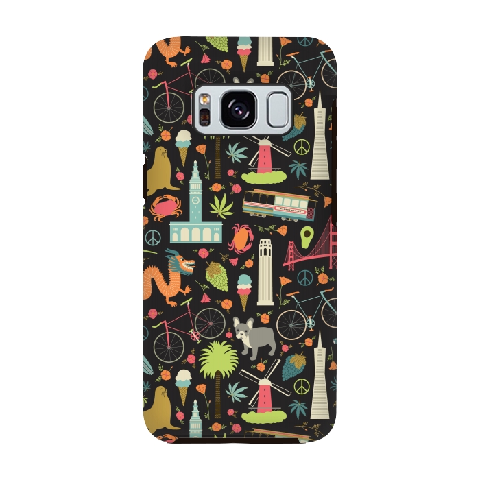 Galaxy S8 StrongFit San Francisco themed pattern featuring the golden gate bridge, burritos by Portia Monberg