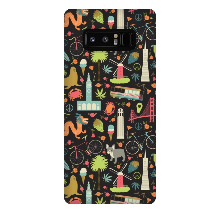 Galaxy Note 8 StrongFit San Francisco themed pattern featuring the golden gate bridge, burritos by Portia Monberg