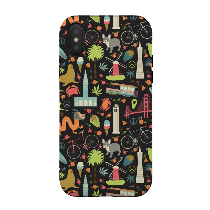 iPhone Xs / X StrongFit San Francisco themed pattern featuring the golden gate bridge, burritos by Portia Monberg