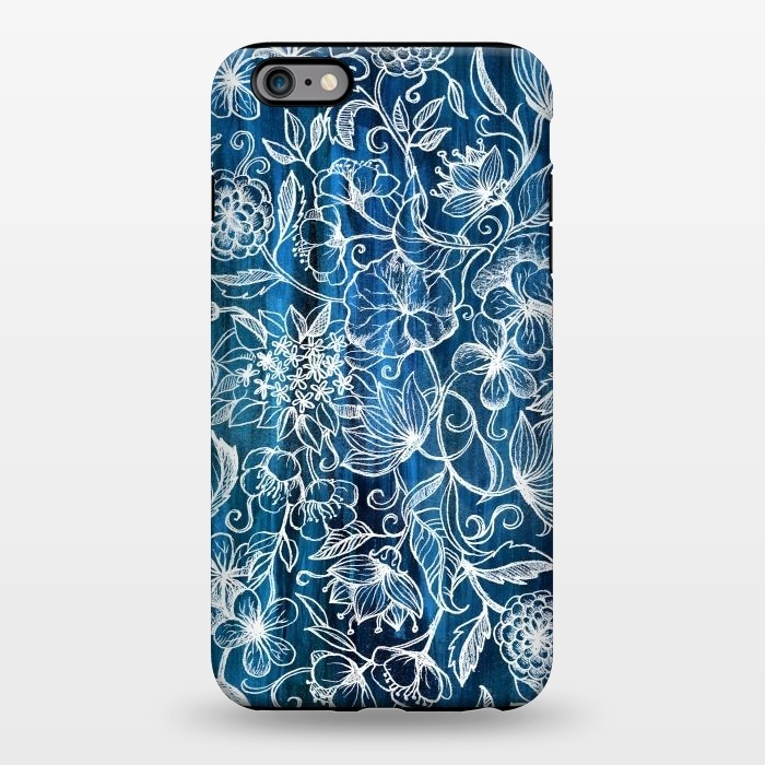 iPhone 6/6s plus StrongFit In Her Garden - white floral drawing on blue by Micklyn Le Feuvre