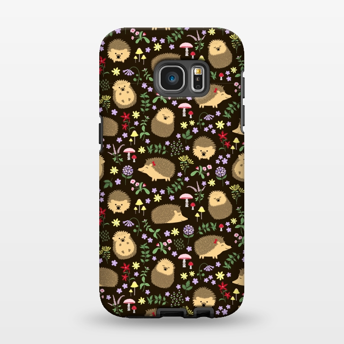 Galaxy S7 EDGE StrongFit Hedgehogs amid woodland plants and flowers by Portia Monberg