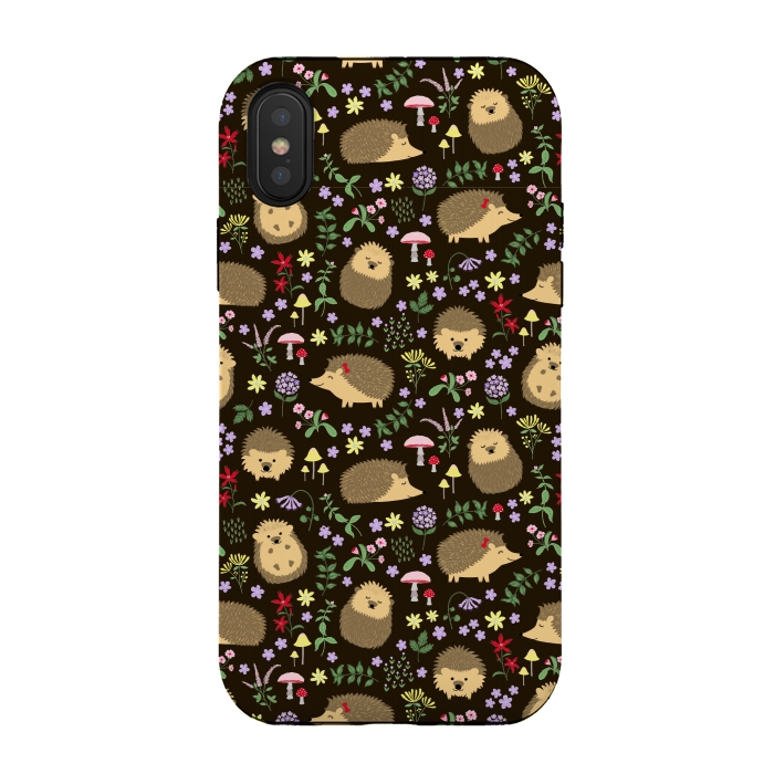 iPhone Xs / X StrongFit Hedgehogs amid woodland plants and flowers by Portia Monberg