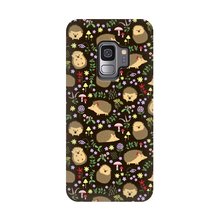 Galaxy S9 StrongFit Hedgehogs amid woodland plants and flowers by Portia Monberg