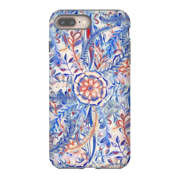 iPhone 7 plus StrongFit Boho Flower Burst in Red and Blue by Micklyn Le Feuvre