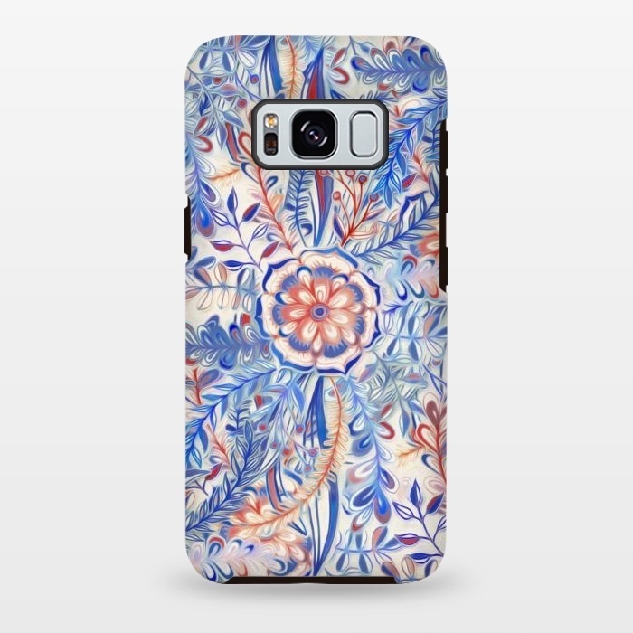 Galaxy S8 plus StrongFit Boho Flower Burst in Red and Blue by Micklyn Le Feuvre