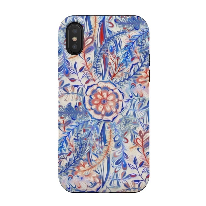 iPhone Xs / X StrongFit Boho Flower Burst in Red and Blue by Micklyn Le Feuvre