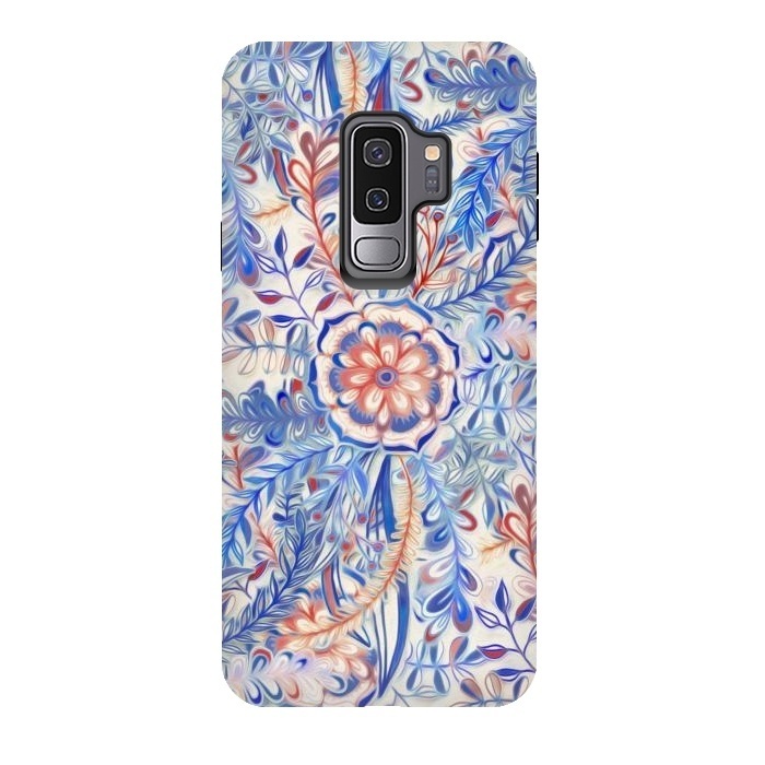 Galaxy S9 plus StrongFit Boho Flower Burst in Red and Blue by Micklyn Le Feuvre