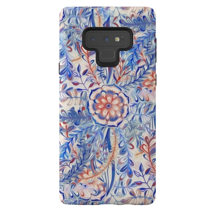 Galaxy Note 9 StrongFit Boho Flower Burst in Red and Blue by Micklyn Le Feuvre