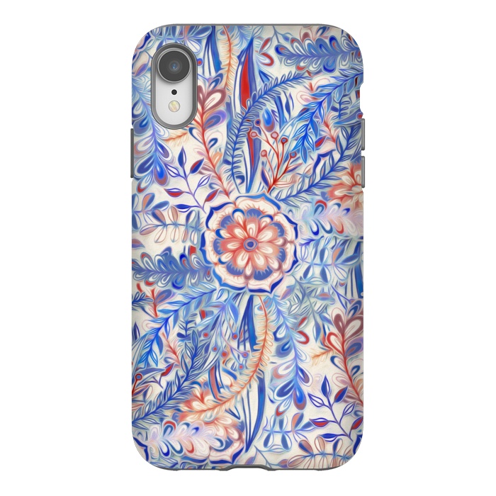 iPhone Xr StrongFit Boho Flower Burst in Red and Blue by Micklyn Le Feuvre