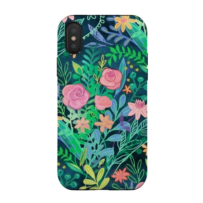 iPhone Xs / X StrongFit Bright Floral Posie on Dark Green by Micklyn Le Feuvre