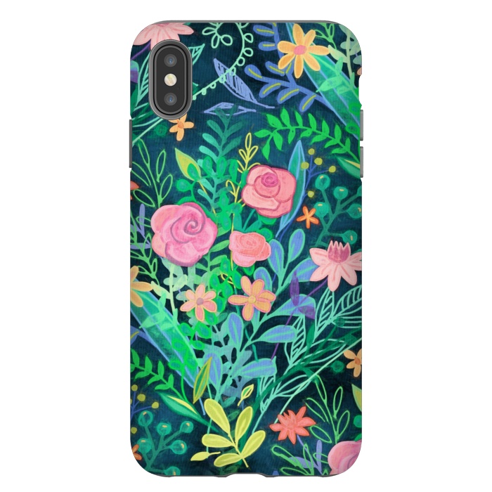 iPhone Xs Max StrongFit Bright Floral Posie on Dark Green by Micklyn Le Feuvre
