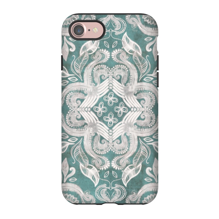 iPhone 7 StrongFit Dirty Denim Boho Pattern in Teal and Grey by Micklyn Le Feuvre