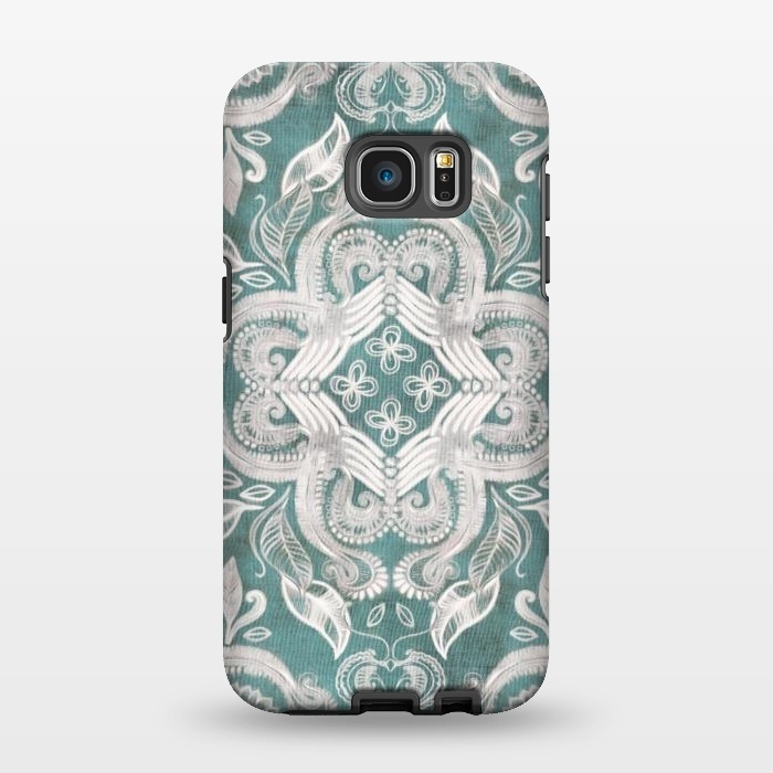 Galaxy S7 EDGE StrongFit Dirty Denim Boho Pattern in Teal and Grey by Micklyn Le Feuvre