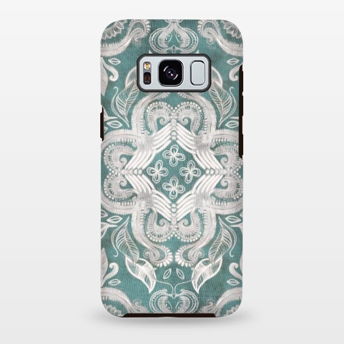 Galaxy S8 plus StrongFit Dirty Denim Boho Pattern in Teal and Grey by Micklyn Le Feuvre