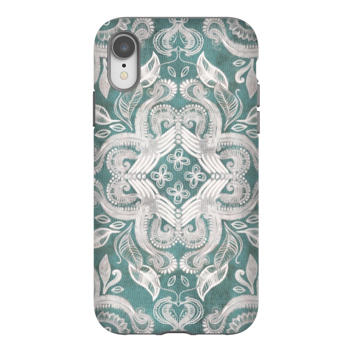 iPhone Xr StrongFit Dirty Denim Boho Pattern in Teal and Grey by Micklyn Le Feuvre
