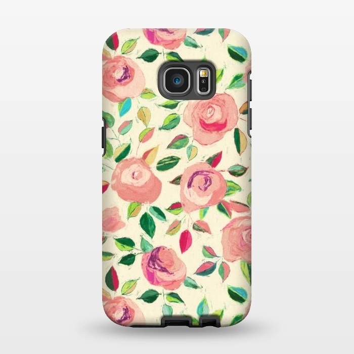 Galaxy S7 EDGE StrongFit Pink and Peach Rose Pattern in Pastels by Micklyn Le Feuvre