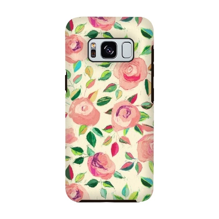 Galaxy S8 StrongFit Pink and Peach Rose Pattern in Pastels by Micklyn Le Feuvre