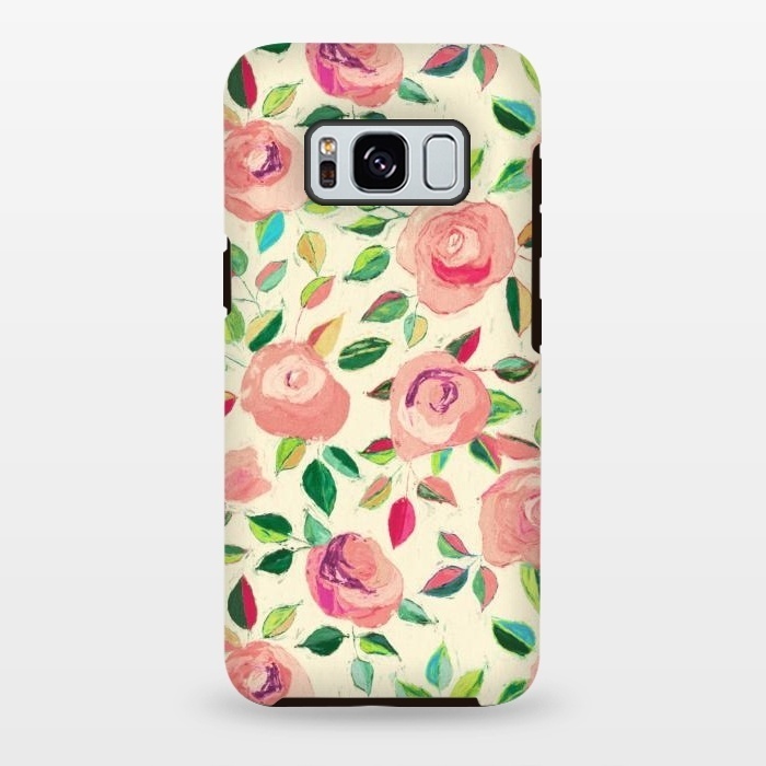 Galaxy S8 plus StrongFit Pink and Peach Rose Pattern in Pastels by Micklyn Le Feuvre