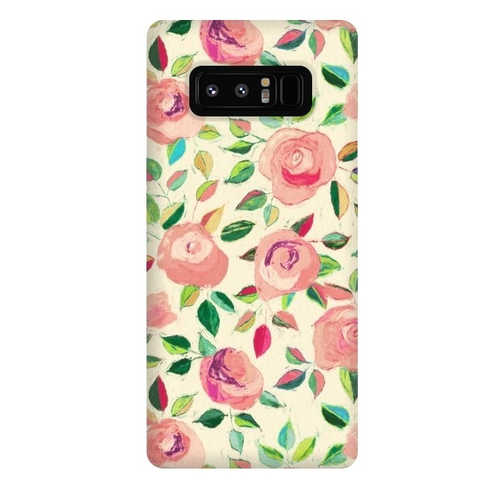 Galaxy Note 8 StrongFit Pink and Peach Rose Pattern in Pastels by Micklyn Le Feuvre